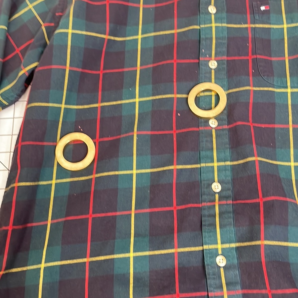 Tommy Hilfiger dark blue/green plaid w red/yellow long sleeve work shirt - Picture 10 of 10